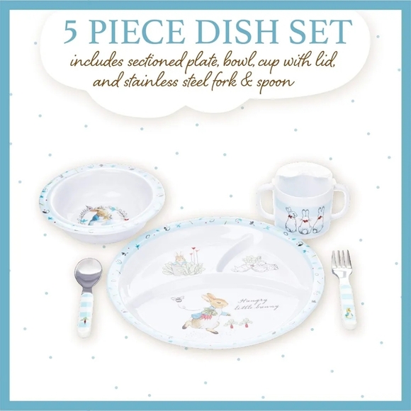 Peter Rabbit/Beatrix Potter Melamine 5pc Kids Dinner Set New in Box - Picture 2 of 8